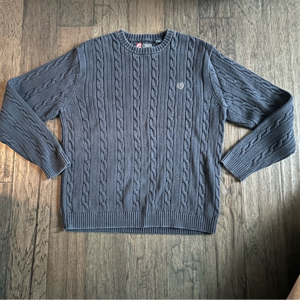 Vintage Preppy Navy Cable Knit Boyfriend Sweater Cotton L - Picture 2 of 7